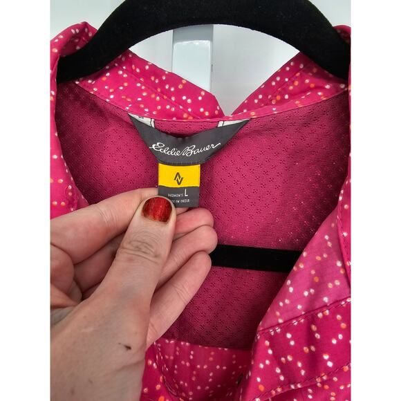 Eddie Bauer Women's Pink Collared Button Down Dot Print Sleeveless Top Size L - Picture 3 of 5